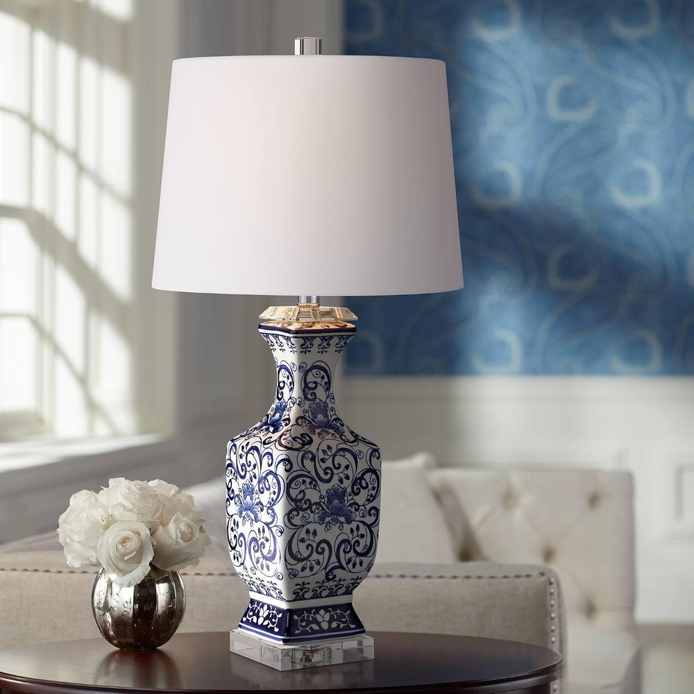 Regency Hill Iris 28" Tall 3-Way Table Lamp Blue White Porcelain Dimmer