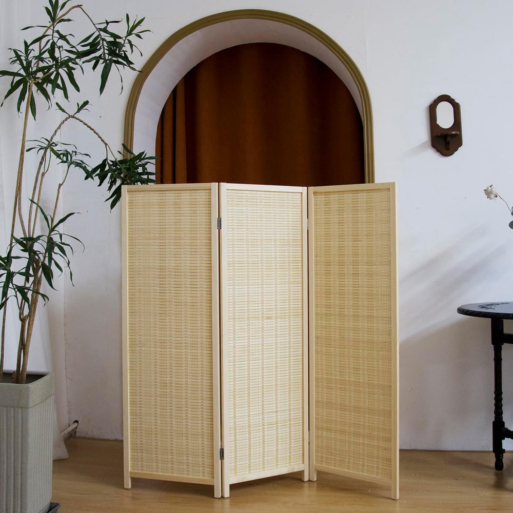 3 Panel Short Panel Divider Screen,3.95 FT Tall Bamboo Room Divider Folding P...