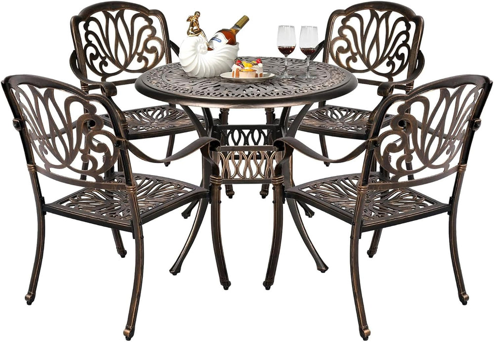 VINGLI 5 Pieces Outdoor Patio Dining Set, Cast Aluminium Patio Furniture Set ...
