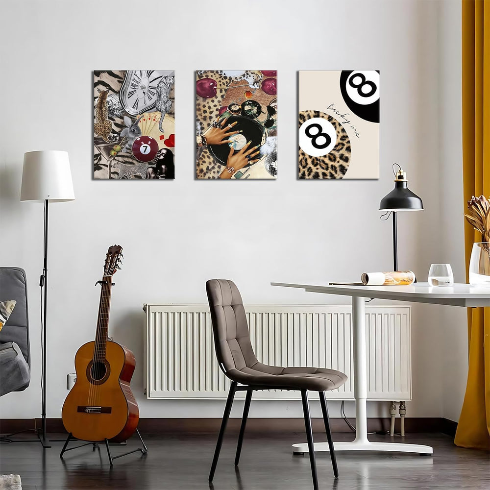 Trendy Leopard Wall Art Set of 3 Cheetah Canvas Aesthetic Wall Decor Funky Bl...