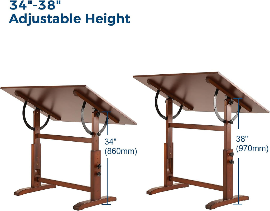 viswin wood drafting table for adults, 30" x showing dimensions