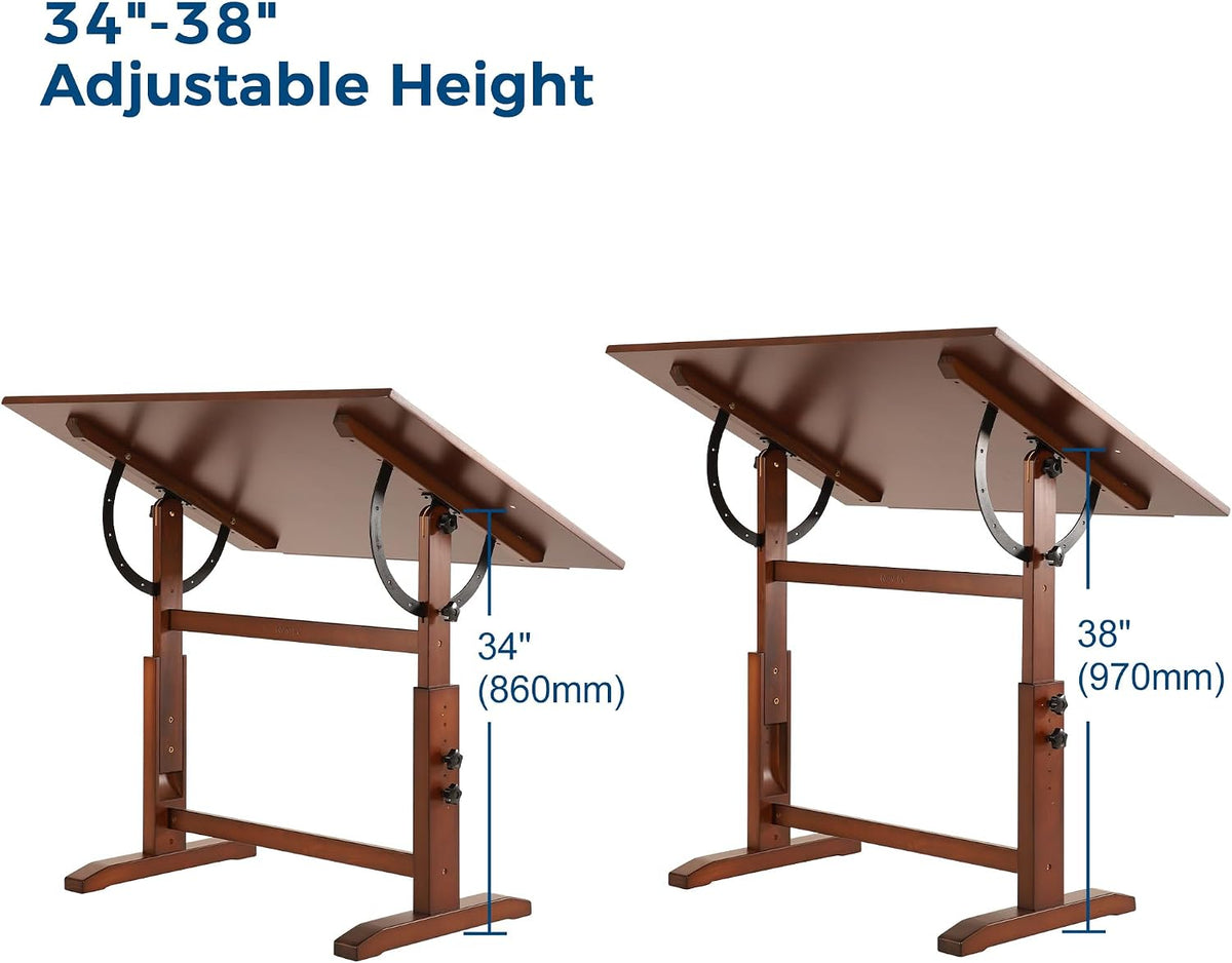 viswin wood drafting table for adults, 30" x showing dimensions
