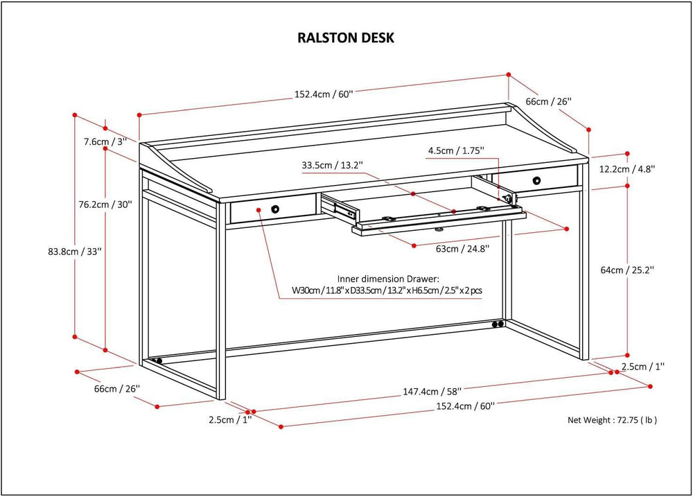 SIMPLIHOME Ralston 60" Wide Solid Acacia Wood Writing Desk in Golden Wheat