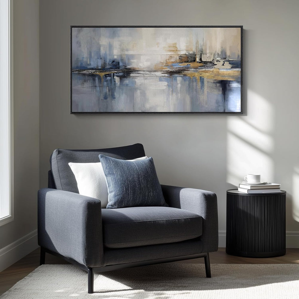 Extra Large Framed Blue Abstract Wall Art for Living Room, Horizontal 30x60