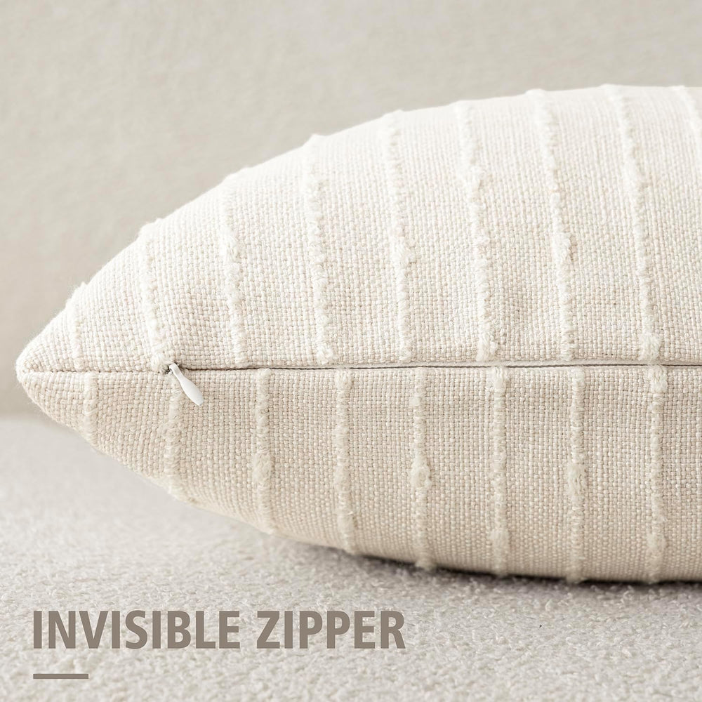 Foindtower Decorative Striped Boucle Throw Pillow Covers 22x22 Cream White