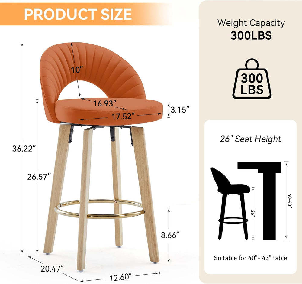 Bar Stools Set of 2, Swivel Counter Height Bar Stools with Bentwood Legs,Meta...