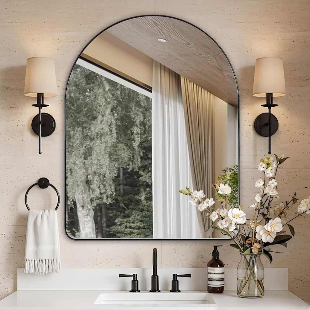 ANDY STAR Arched Mirror, 28 x 36 Inch Black Wall Mirror in Stainless Steel Me...