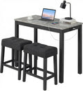 COSTWAY 3-Piece Wooden Bar Table Set with Charging Station