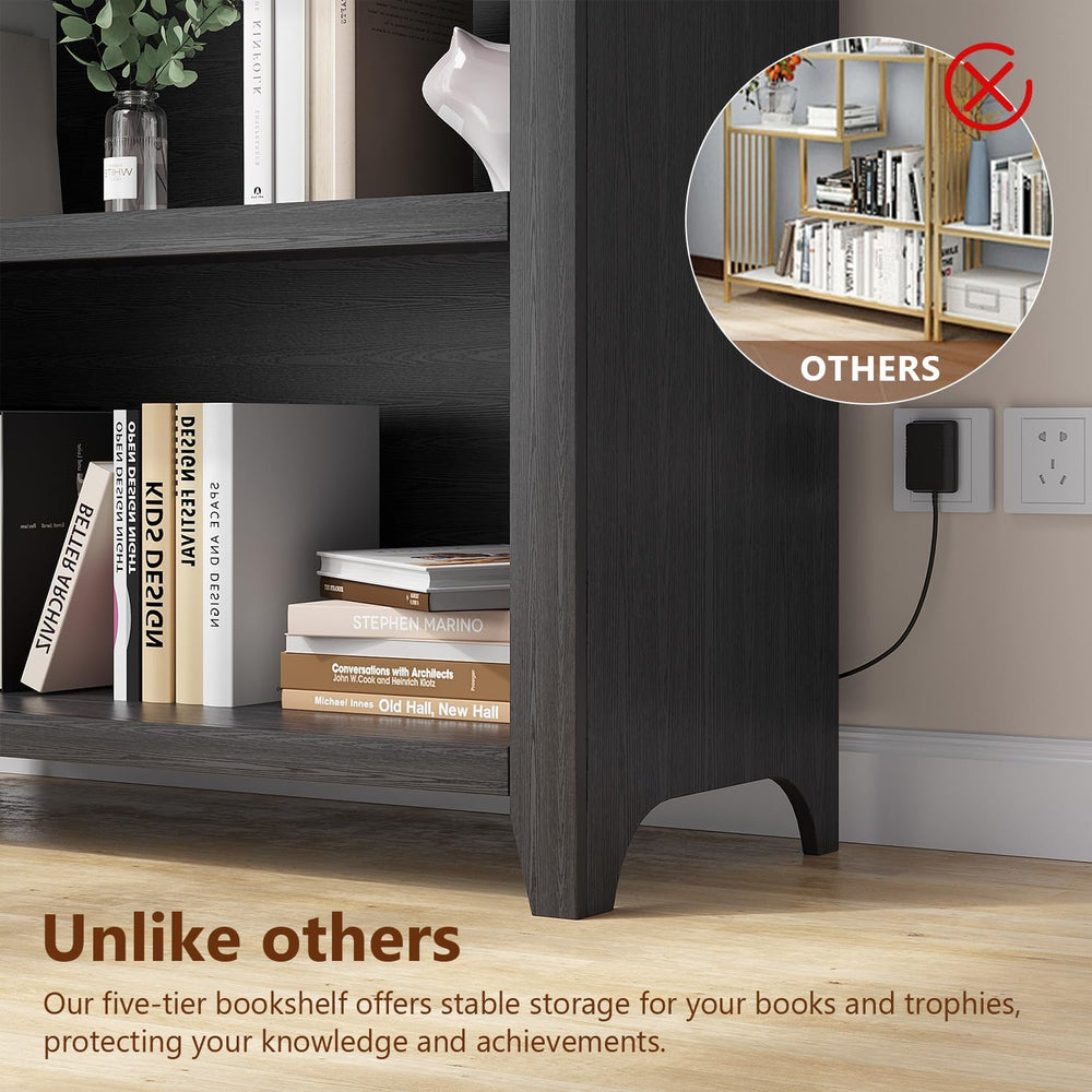 5-Tiber Arched Bookcase with 3-Color Lights & Motion Sensor, Black