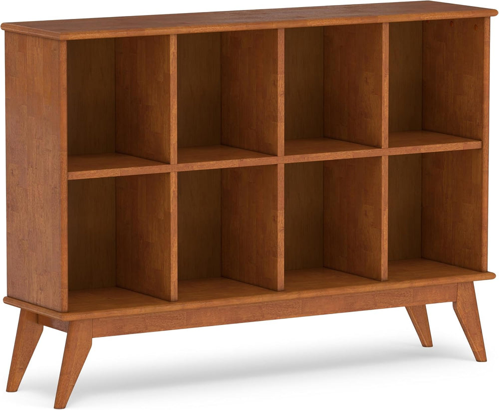 SIMPLIHOME Draper 57" Wide Solid Wood 8-Cube Console Table in Teak Brown