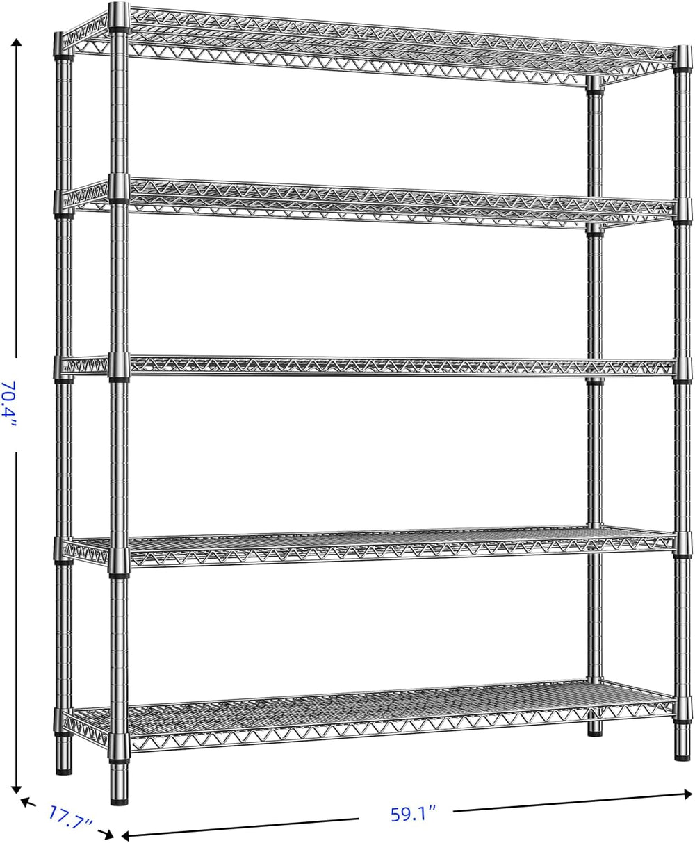 M MZG 3500LBS 59" W 5 Tier Storage Shelves Rack Metal Wire Shelving Unit...