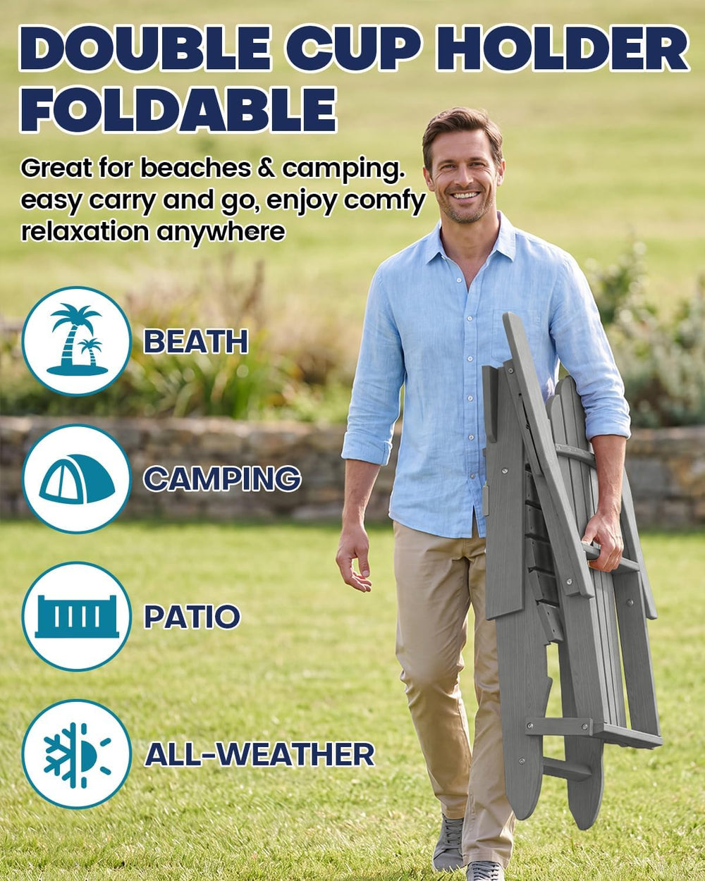 Plawdlik Oversized Folding Adirondack Chair Set of 2, Outdoor Chair, Grey