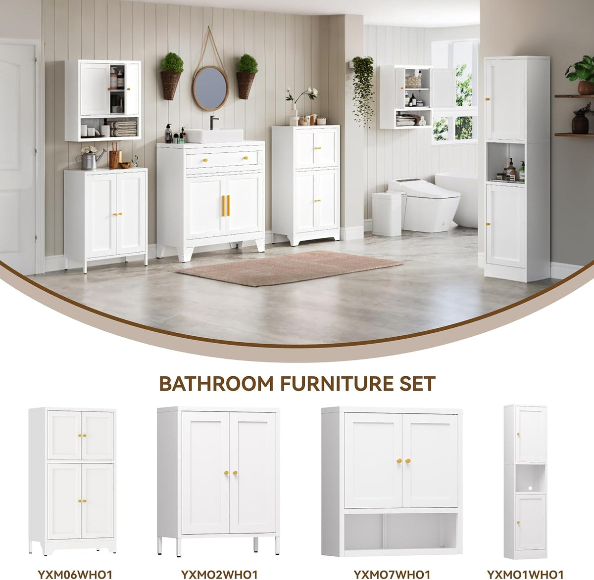 YAUWOH Metal Bathroom Cabinet with Glass Doors,Bathroom Floor Storage Cabinet with 2 Adjustable Shelves & 2 Doors, Sideboard for Small Spaces, Living Room, Dining Room, Home Office