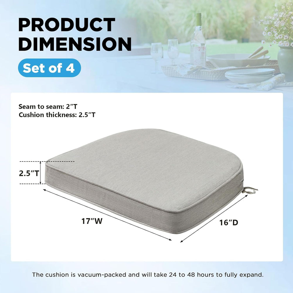 17 x 16 Inch Sunbrella Outdoor Chair Cushions with Tie Straps, Set of 4 Thick...