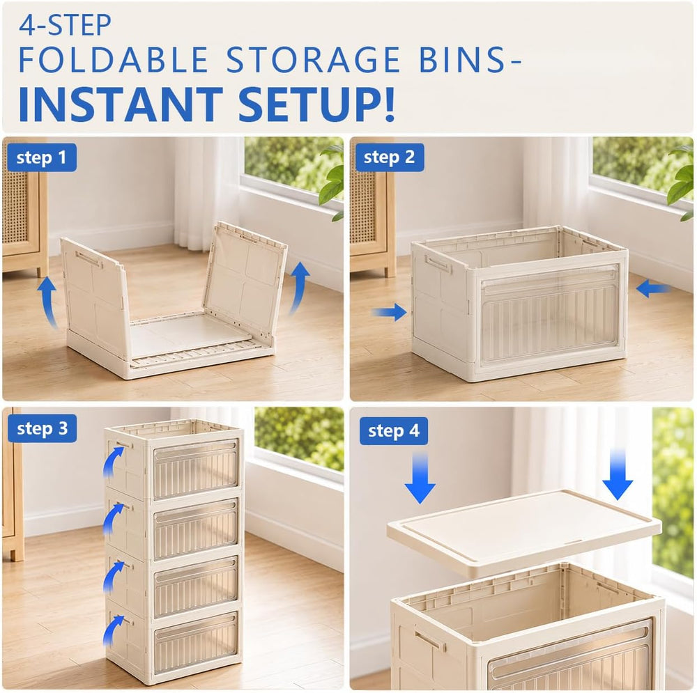 106QT Stackable Storage Bins with Lid, 4-Tier Collapsible Storage Cabinet