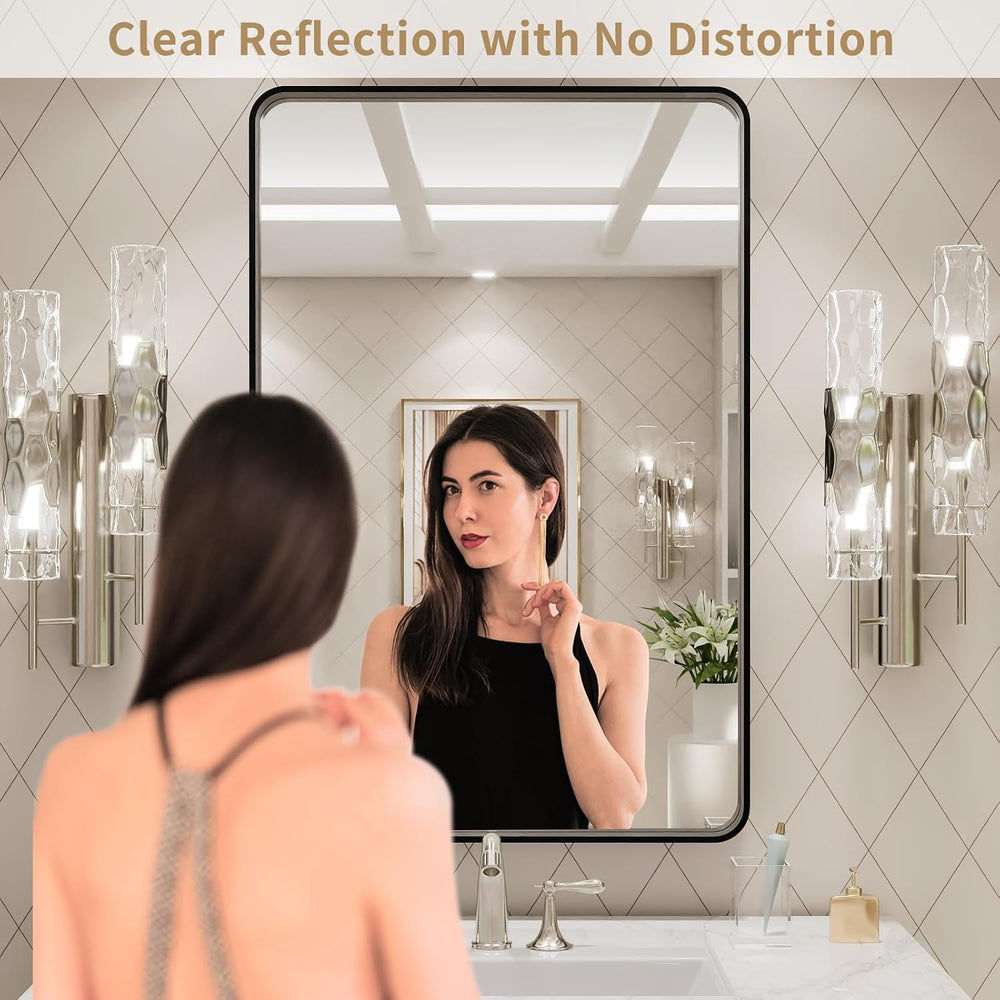 LOAAO 20X30 Inch Black Metal Framed Bathroom Mirror