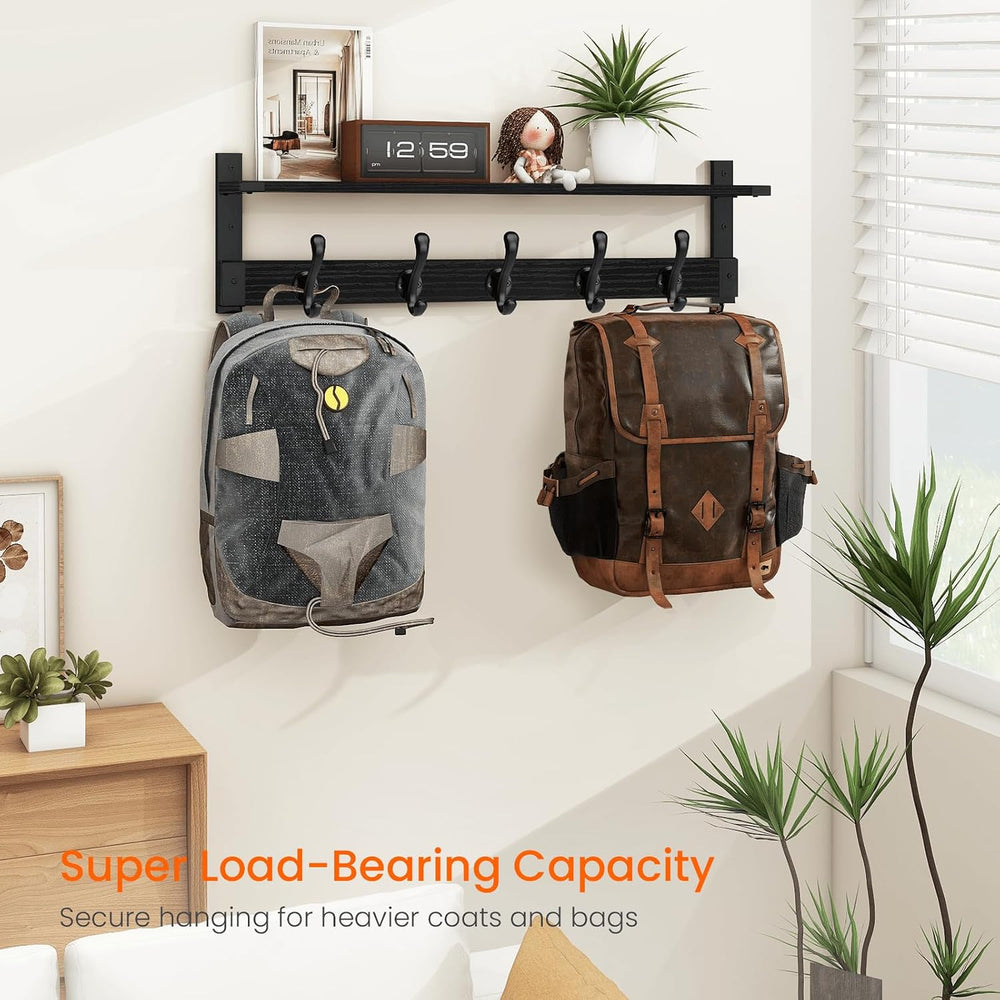 Homode Coat Hanger Wall Mount with Shelf, Hanging Rack with Storage, Black
