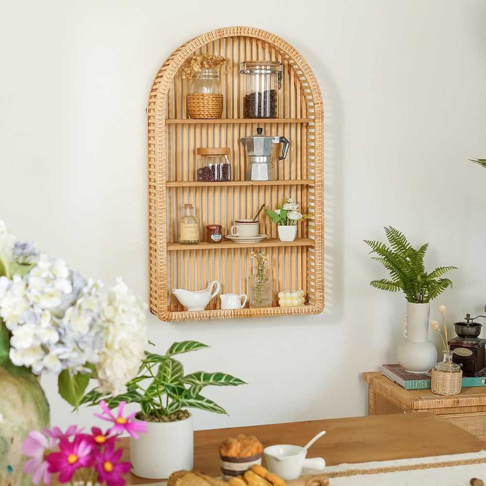 4 Tier Arched Rattan Wall Shelf