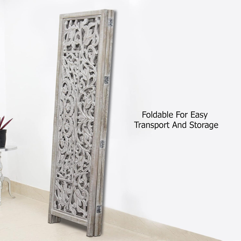 COTTON CRAFT Room Divider Wood Screen - Hand Carved Folding 3 Panels 60x72