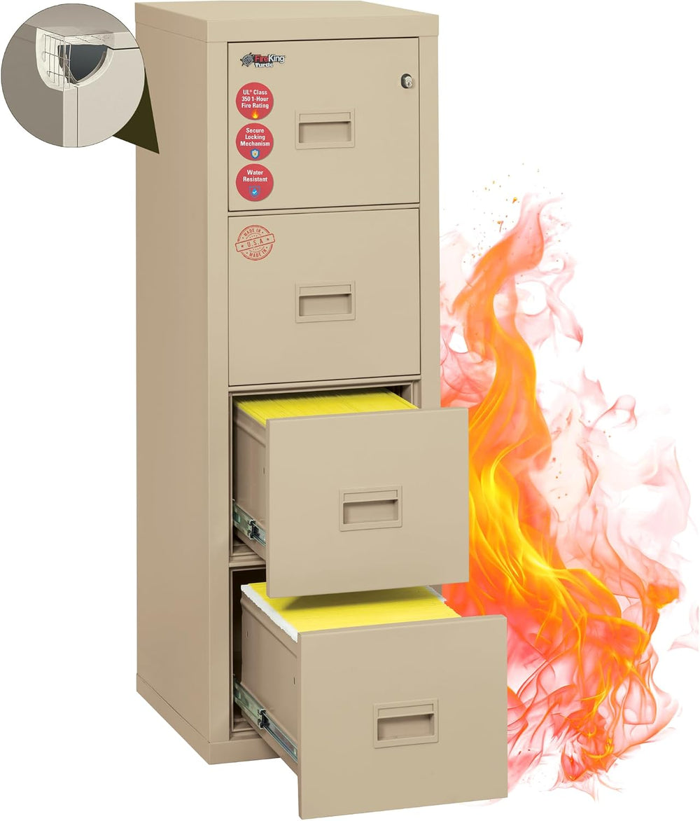 FireKing Turtle Vertical 4 Drawer Fire Rated File Cabinet, Parchment