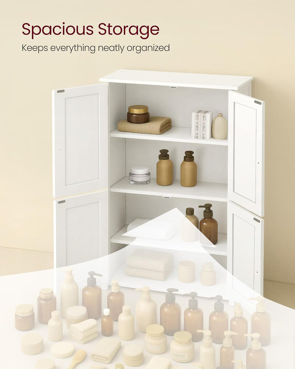VASAGLE Floor Storage Cabinet, 2 Adjustable Shelves, 4 Doors,42.7" H