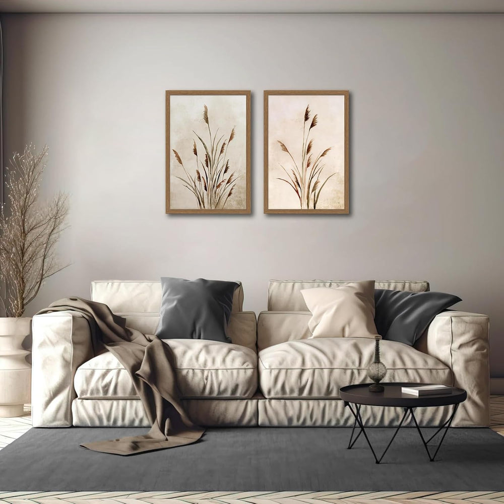 2 Pcs Framed Reed Wall Art, 12x16 Inch Boho Botanical Canvas Wall Decor, Mini...
