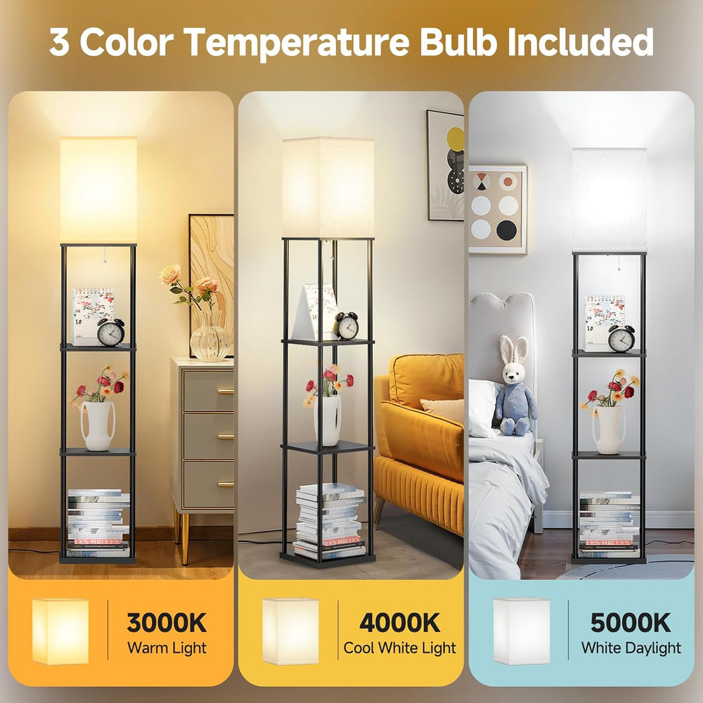 Coucrek 2-Pack Floor Lamp with Shelves, 3-Tier Standing Shelf Lamp