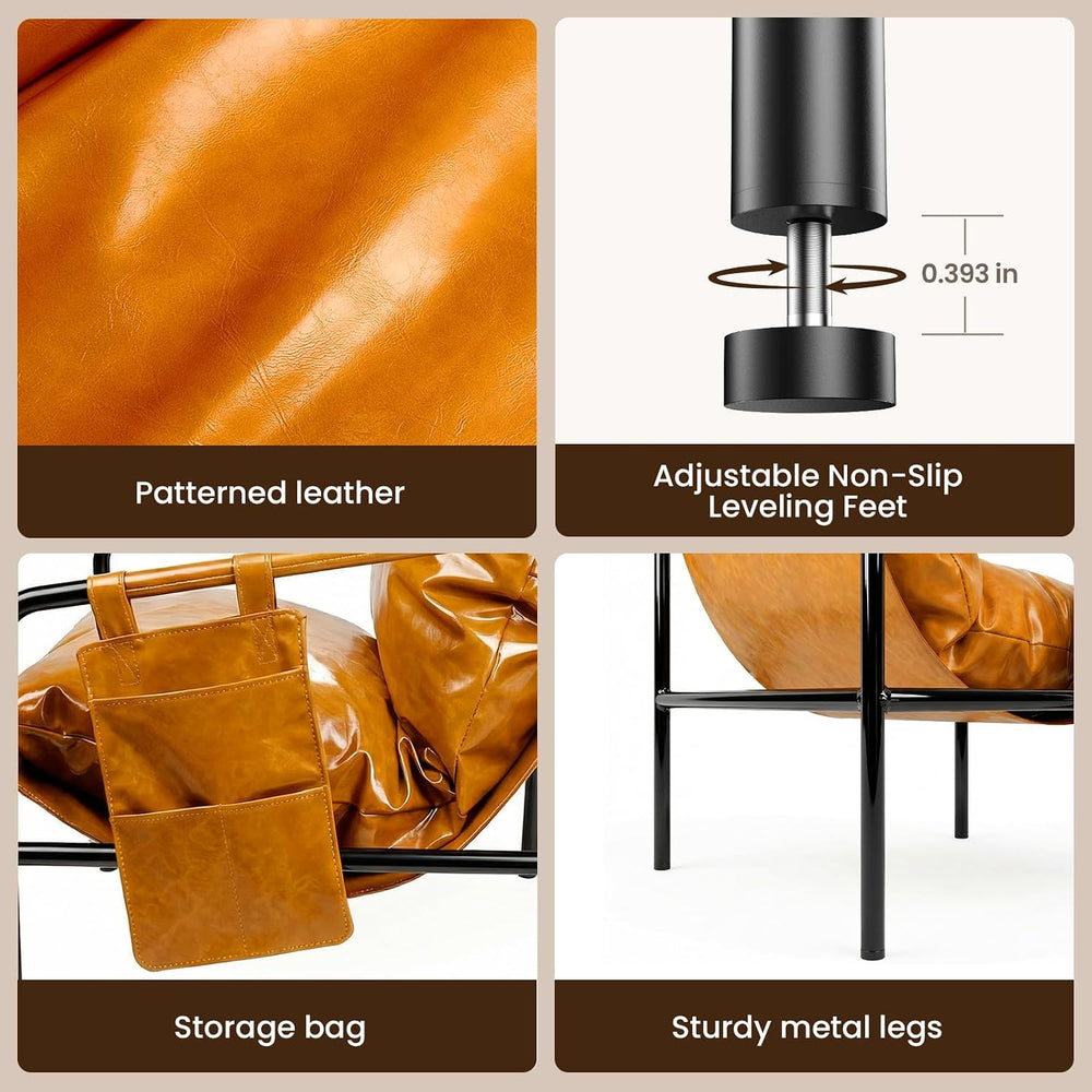 Modern Bright Orange Oversized Faux Leather Chair, Recliner Armchair, Comfy A...