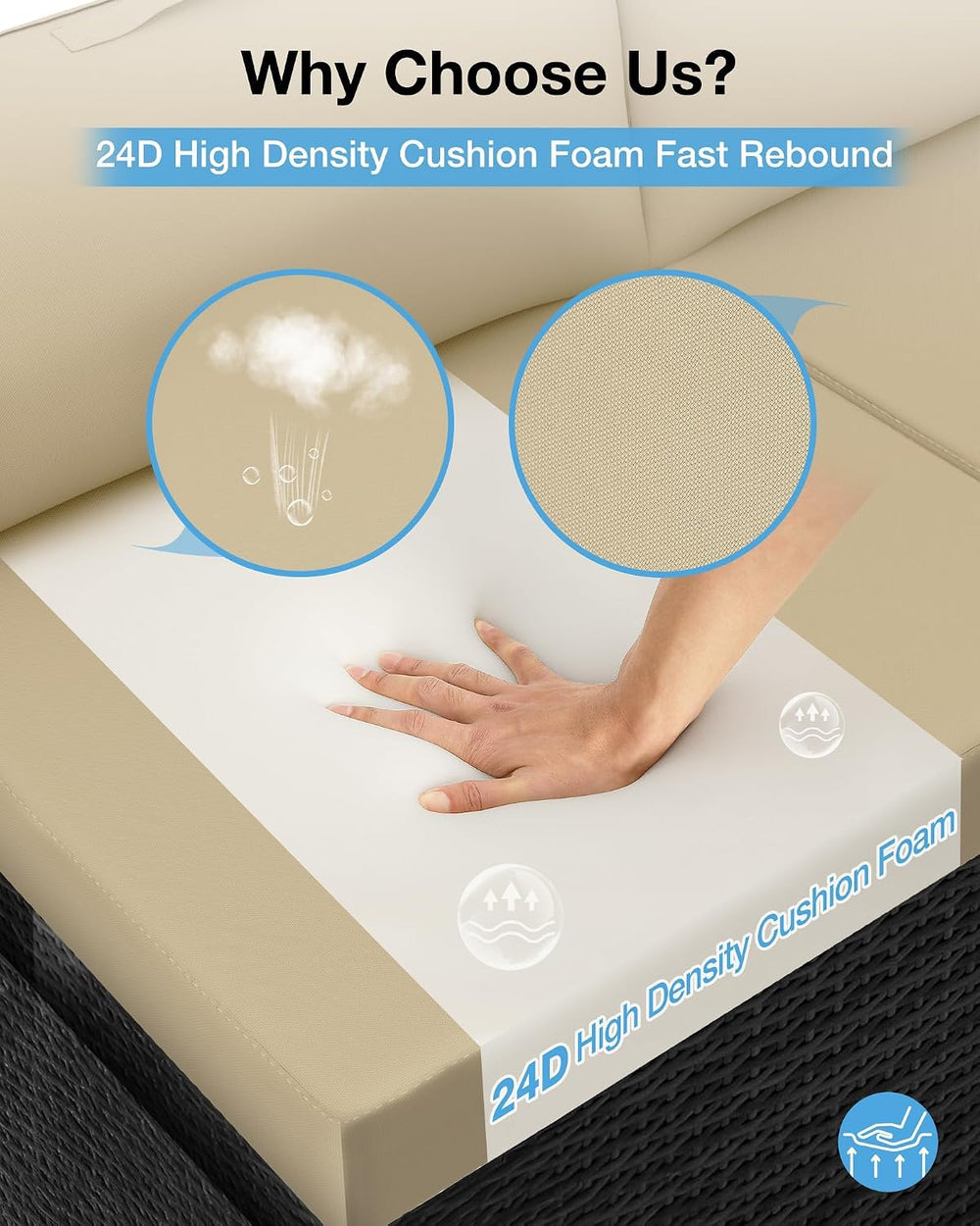 YEFU 24x24 Outdoor Chair Cushions, Deep Seat Patio Cushions Set of 4, Beige