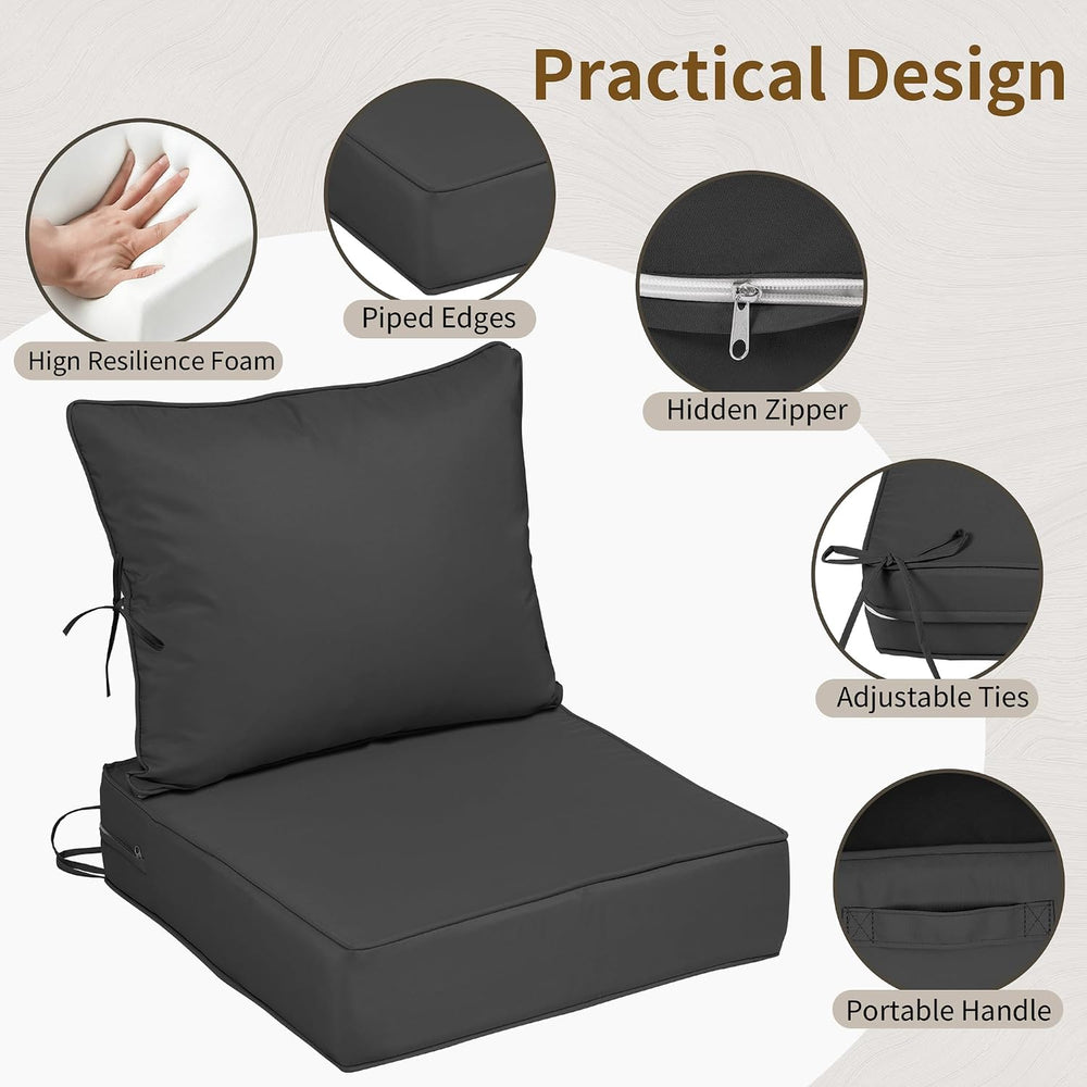 22x22 Outdoor Chair Cushions Set of 4, Waterproof Deep Seat Cushions for Pati...