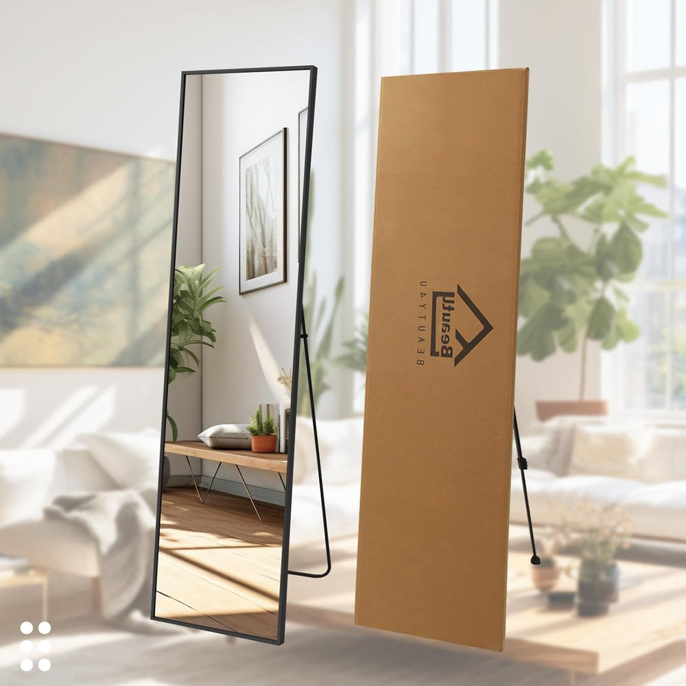 Beauty4U 59" x 16" Full Length Mirror with Stand, Black Floor Mirror