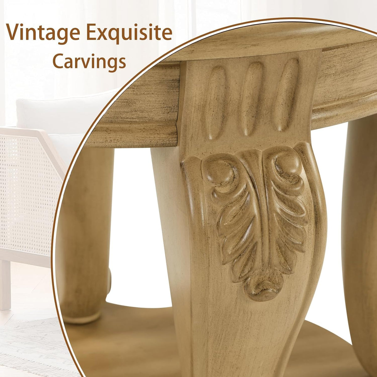 LKTART 3-Piece Coffee Table Set, Coffee Table and Round End Tables Set of 2, Victorian Living Room Coffee Table Sets, Antique Natural