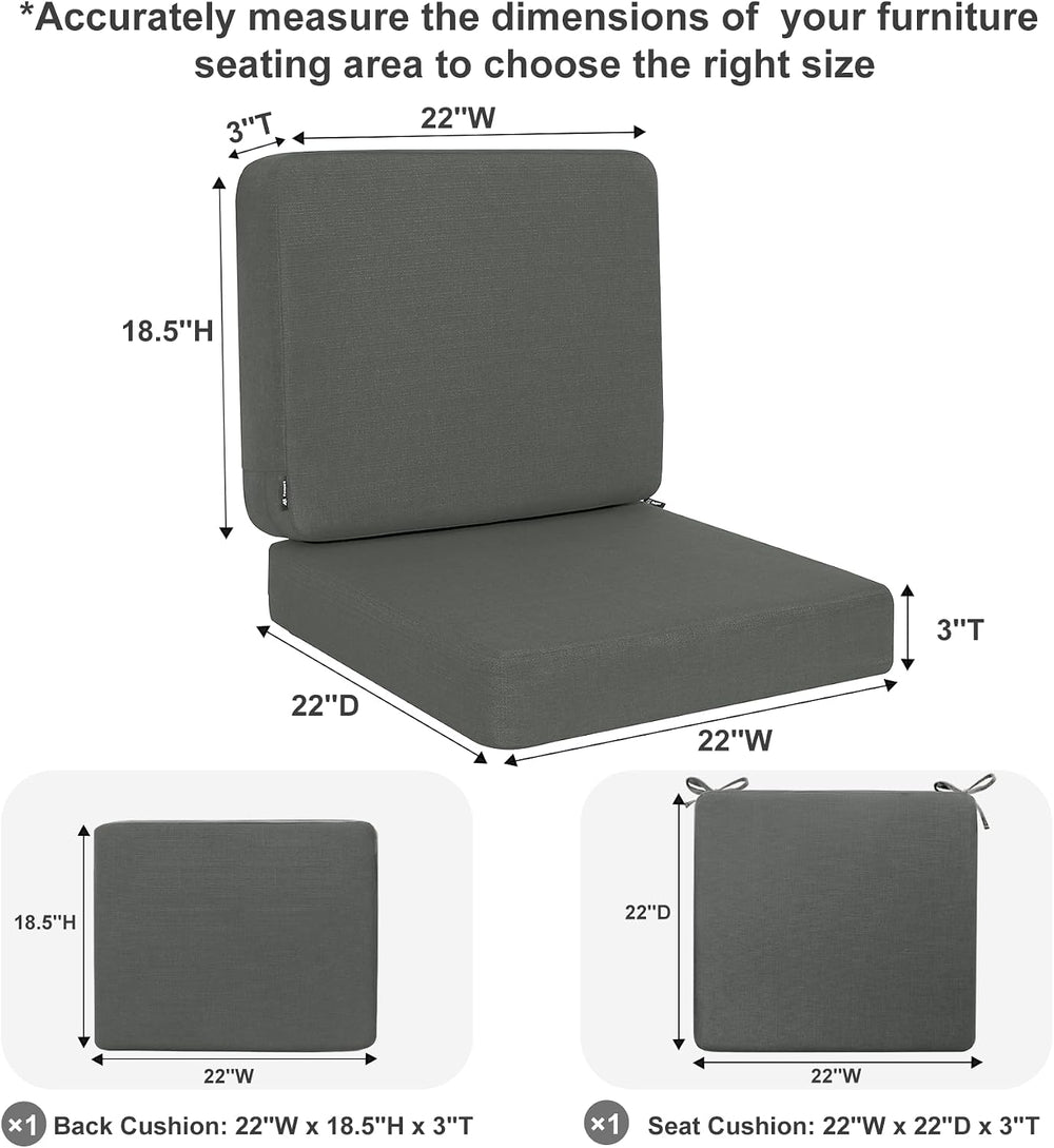 Favoyard Outdoor Deep Seat Cushion Set, 22 x 22 Inch, Dark Grey