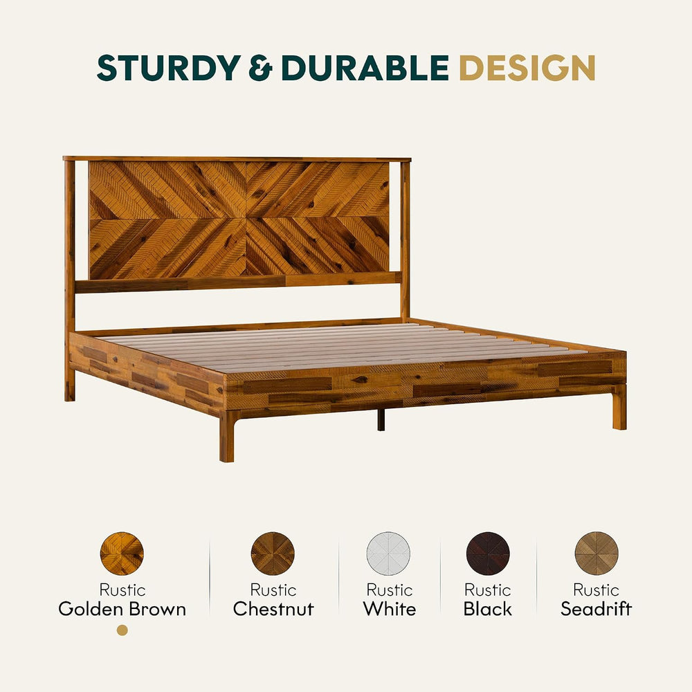 Bme Vivian 14 Inch Deluxe Bed Frame with Headboard, Rustic & Scandinavian...