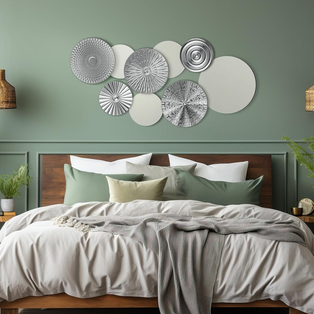 Blulu 9 Pcs Silver Mirror Wall Decor Metal Round