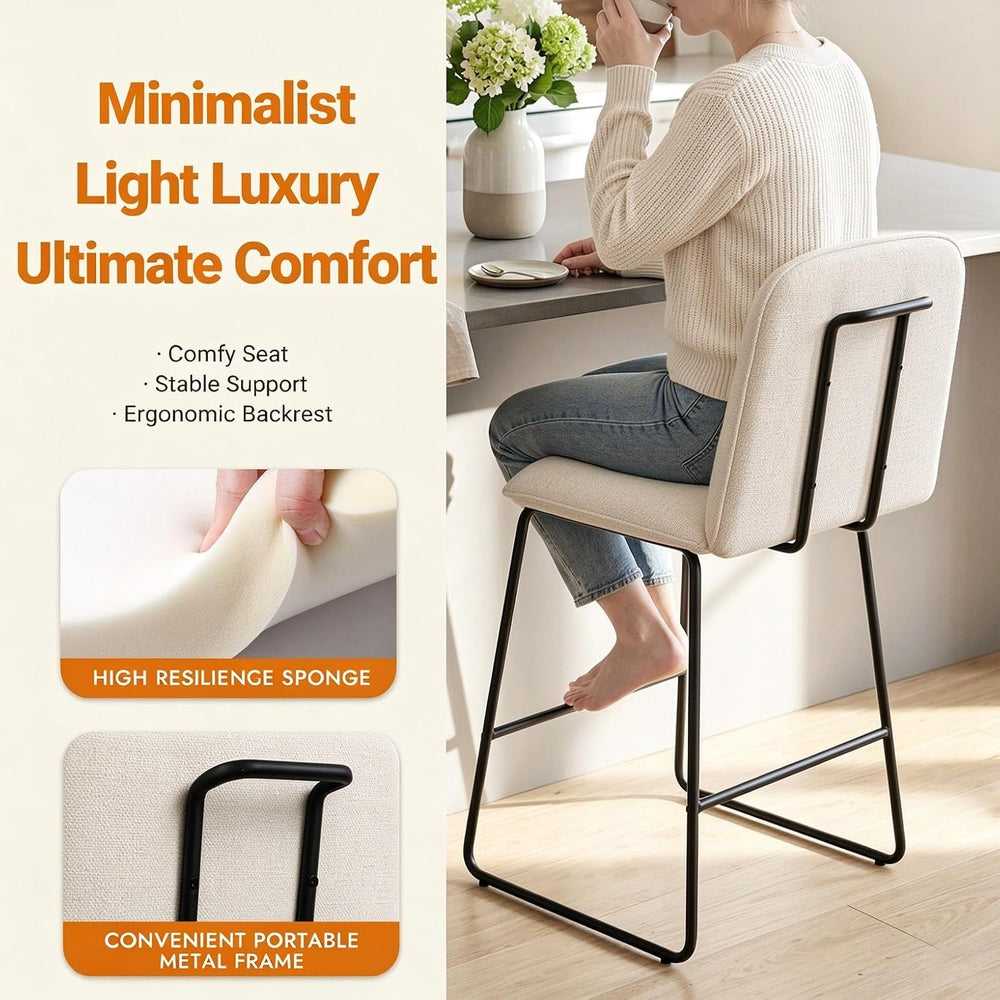 Bar Stools Set of 2, 26" Counter Height Bar Stools with Back, Modern Lin...