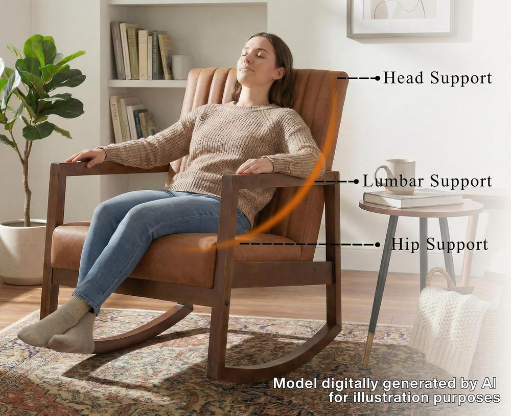 CIMOTA Leather Modern Rocking Chair Mid Century Armchair Upholstered Arm Chai...