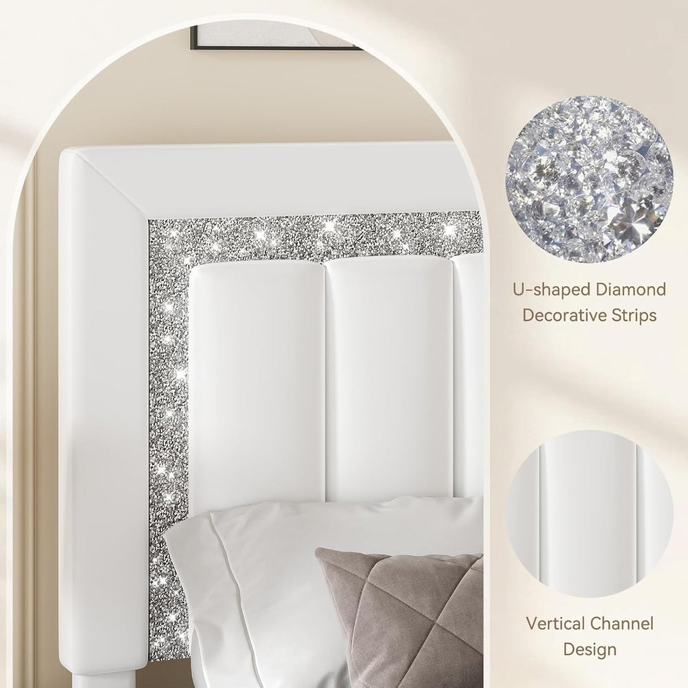 HOMBCK Full Size Bed Frame with Velvet Upholstered Headboard, White