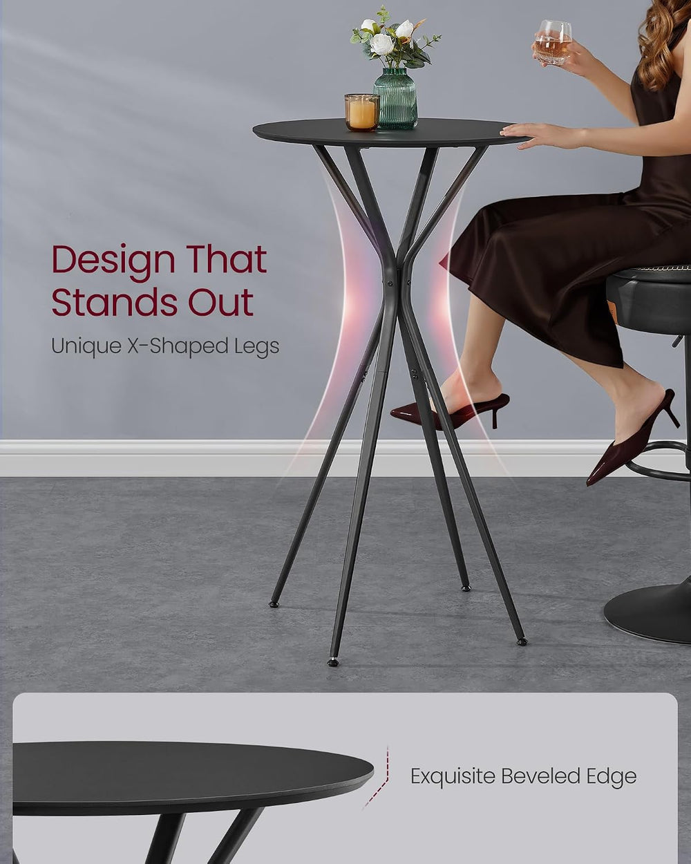 VASAGLE Set of 2 Bar Table, Round Cocktail Table, Metal Frame