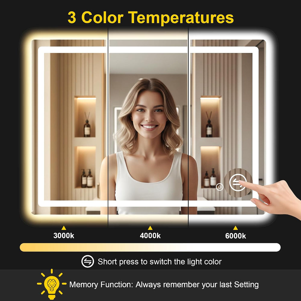 LED Bathroom Mirror with Lights, 30"x40" Lighted Vanity Mirror for ...