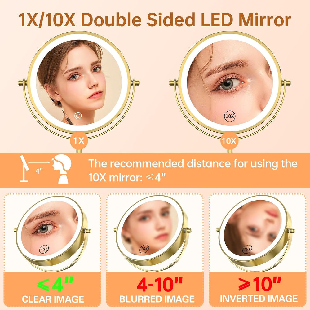 Gospire 7" Lighted Makeup Mirror, 1X/10X Magnification, Height Adjustable