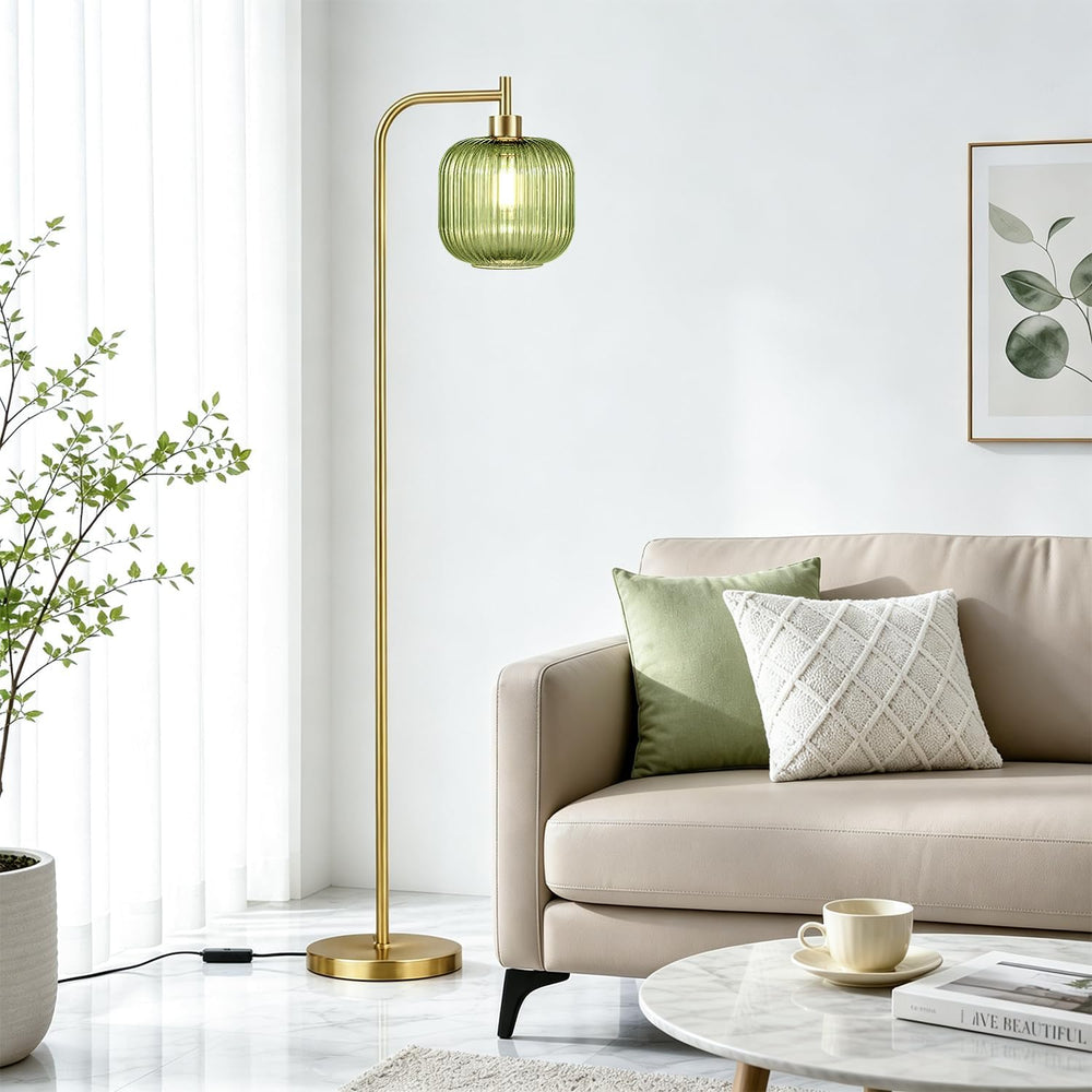Green Glass Floor Lamp, 67" Tall Reading Lamp, Touch Control,2H/4H/8H Timer