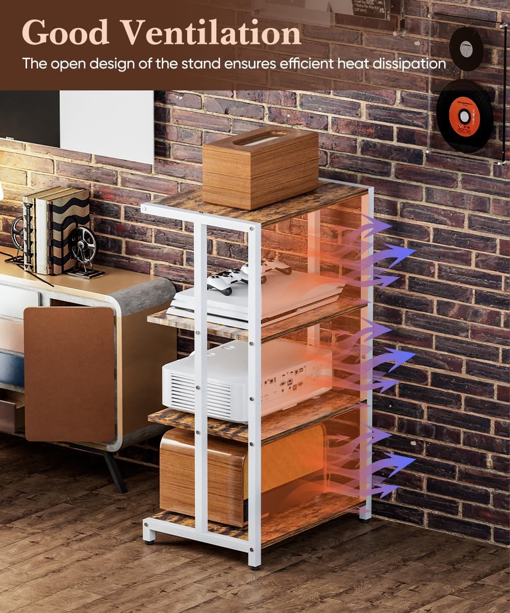 17.3" game console stand, 4-tier gaming consoles shelf showing dimensions