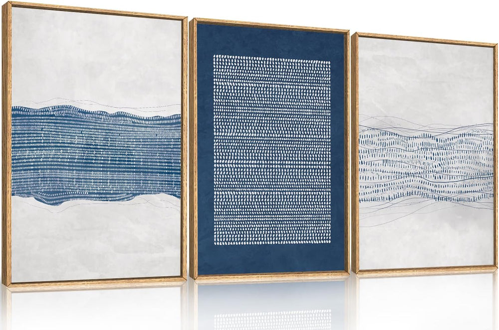 Aryroi Navy Blue and White Abstract Framed Canvas Wall Art Set- 16"x24&q...