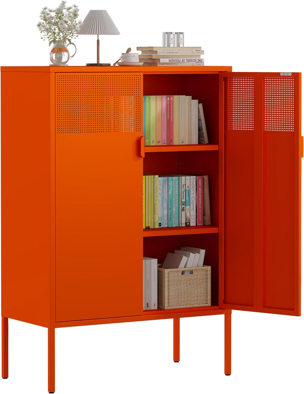 3-Tier Metal Storage Cabinet with 2 Adjustable Shelves & Mesh Doors