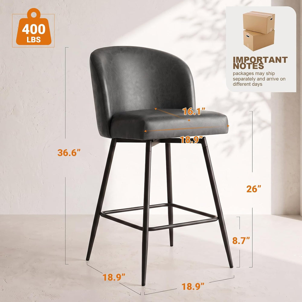 Counter Height Bar Stools Set of 3, 360° Swivel Upholstered Barstools with Ba...