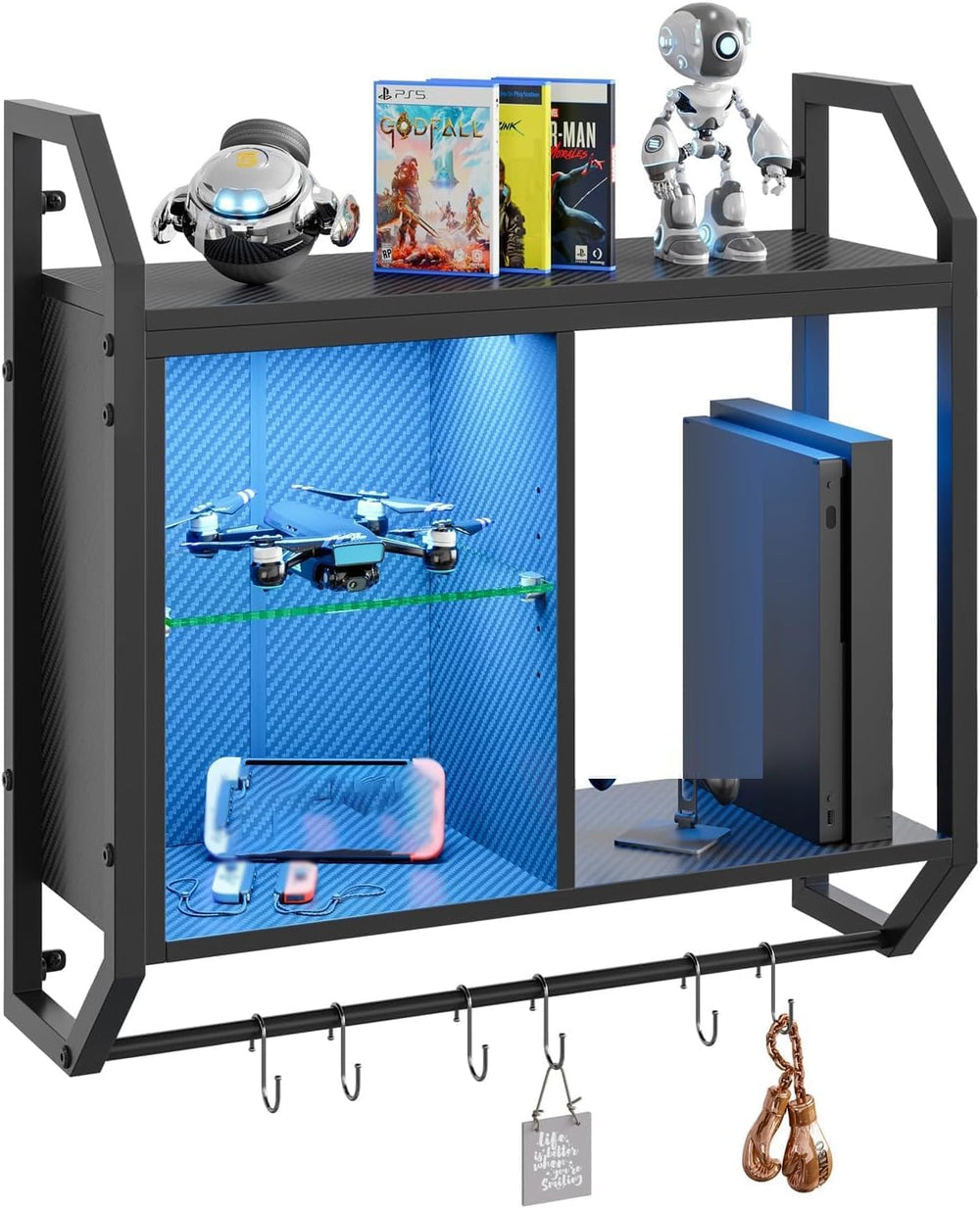 Bestier 25" LED Gaming Floating Shelves for Wall, Wall Mounted Shelf Pip...