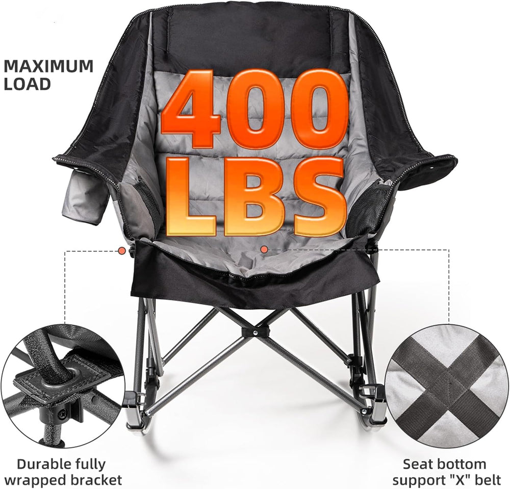 2 PCS Oversized Rocking Camping Chair for Adults - 400lbs Capacity Padded Cam...