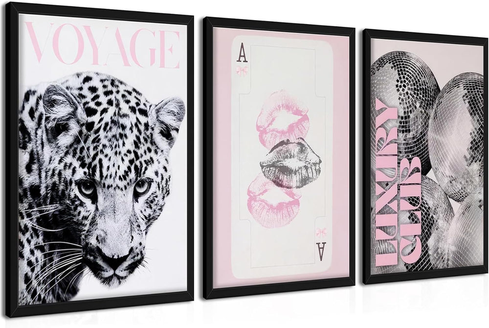 Pink Cheetah Wall Art Set of 3, Y2K Trendy Leopard Canvas Wall Decor Painting...