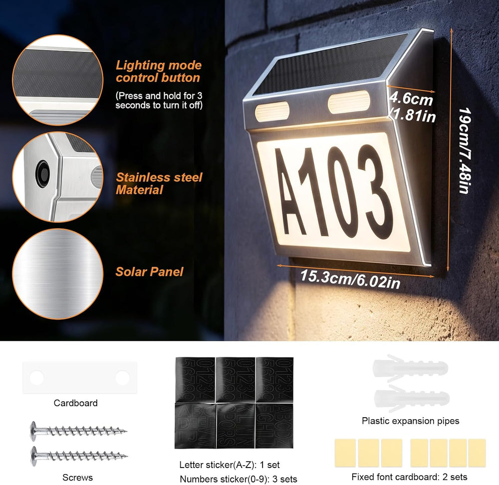 Solar Address Signs House Numbers for Outside - Premium Aluminum Alloy 3 Colo...